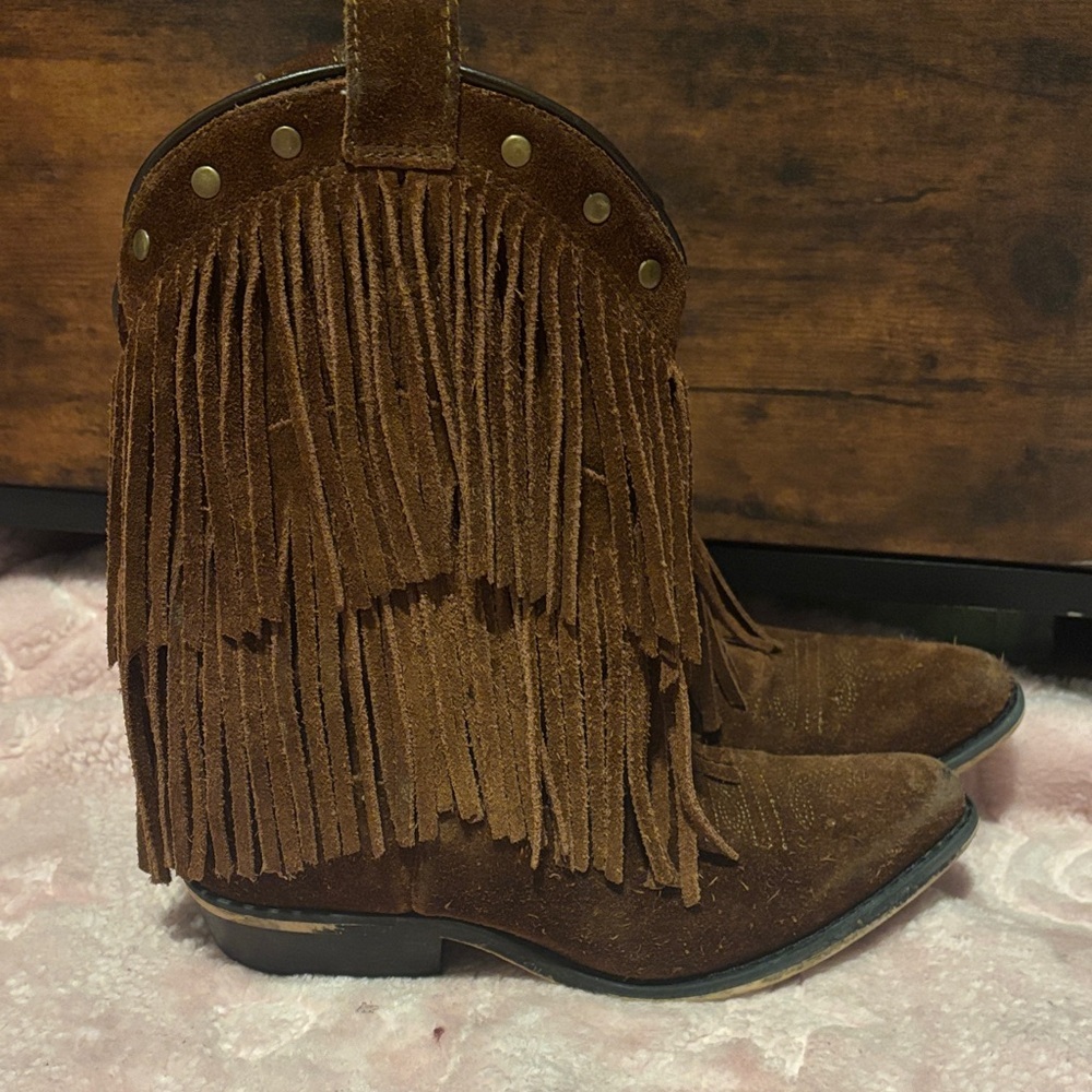 Suede Fringe Ankle Booties - Picture 1 of 10